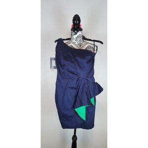 French Connection Womens One Shoulder Mini Cocktail And Party Dress Navy SZ 6